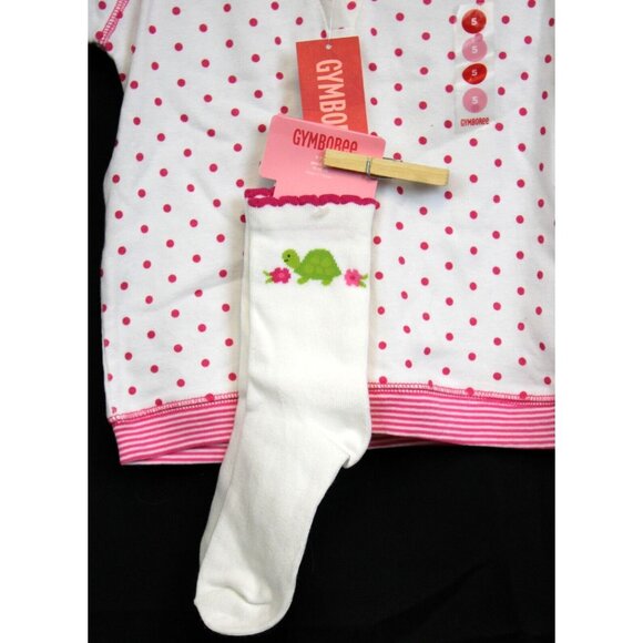 NEW 2008 Gymboree 2pc Tennis Match Shirt sz 5 Hooded Pink Polka Dot Turtle Socks - Picture 3 of 12